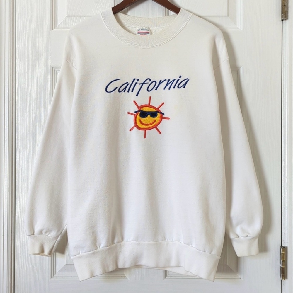All American Apparel 80's Vintage California Sun Embroidered Sweatshirt White L